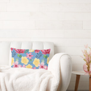 Watercolor Botanical Flowers Lumbar Pillow