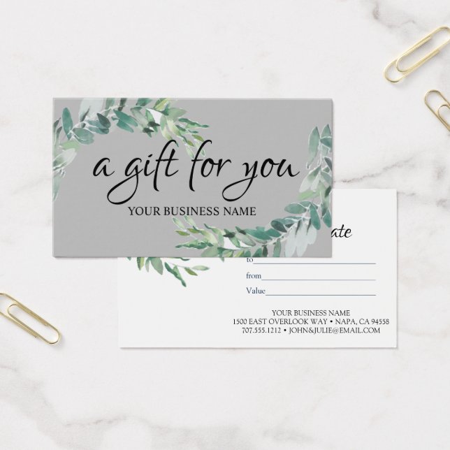 Watercolor botanical Foliage Gift Certificate (Office)