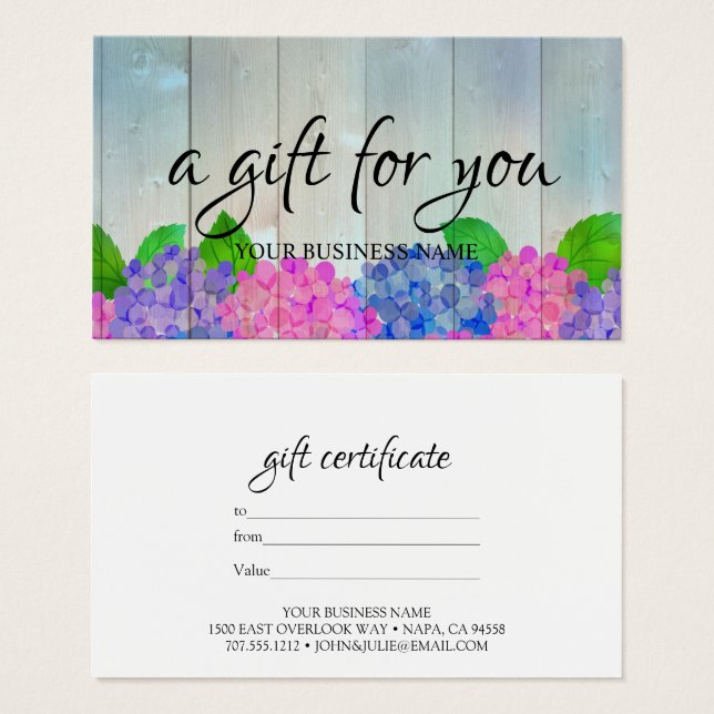 Watercolor botanical Foliage Gift Certificate (Front & Back)