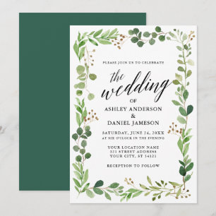 Watercolor Botanical Frame Eucalyptus Wedding Invitation
