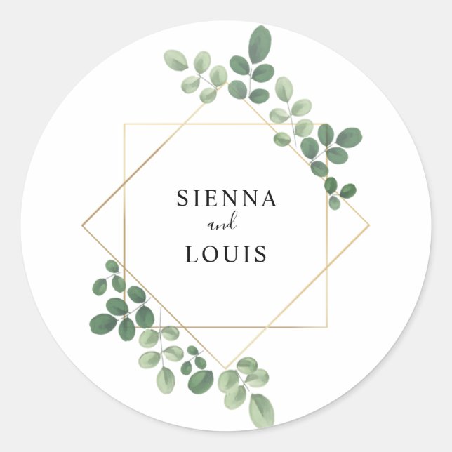 Watercolor Botanical Geometric Wedding Classic Round Sticker (Front)