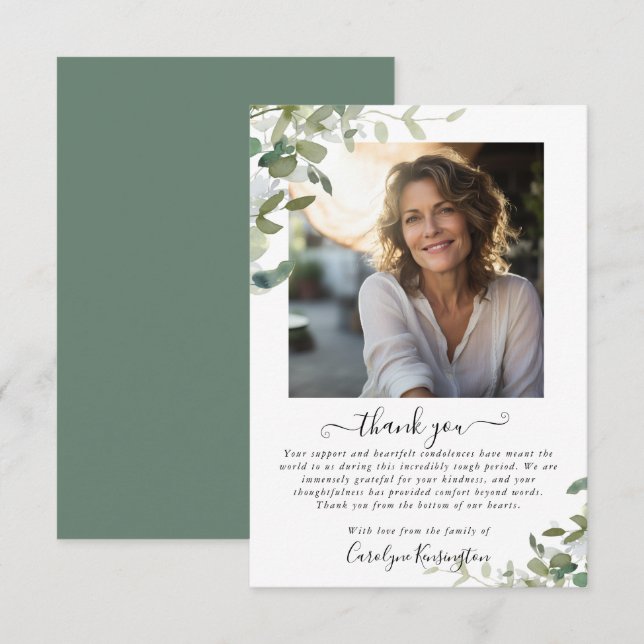 Watercolor Botanical Green Funeral Thank You (Front/Back)