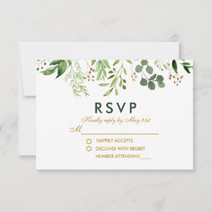 Watercolor Botanical Green Gold RSVP Wedding Card