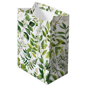 Watercolor Botanical Green leaves  Medium Gift Bag