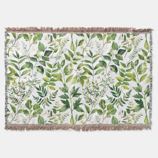 Watercolor Botanical Green leaves  Throw Blanket (Front)