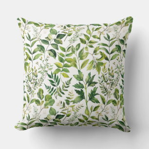 Watercolor Botanical Green leaves  Throw Pillow