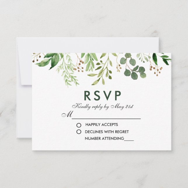 Watercolor Botanical Green RSVP Wedding (Front)