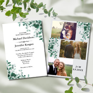 watercolor botanical greenery 3 photos wedding invitation