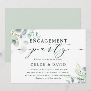 Watercolor Botanical Greenery Engagement Party Invitation