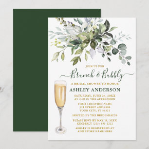 Watercolor Botanical Greenery Gold Brunch Bubbly Invitation