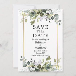 Watercolor Botanical Greenery Gold Frame Save The Date