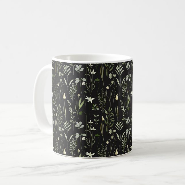Watercolor Botanical Greenery Pattern Coffee Mug (Front Left)