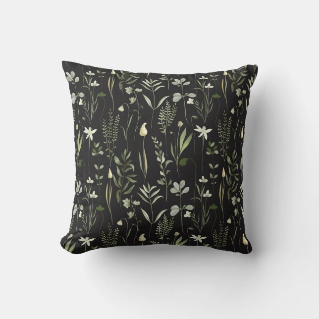 Watercolor Botanical Greenery Pattern Throw Pillow (Front)