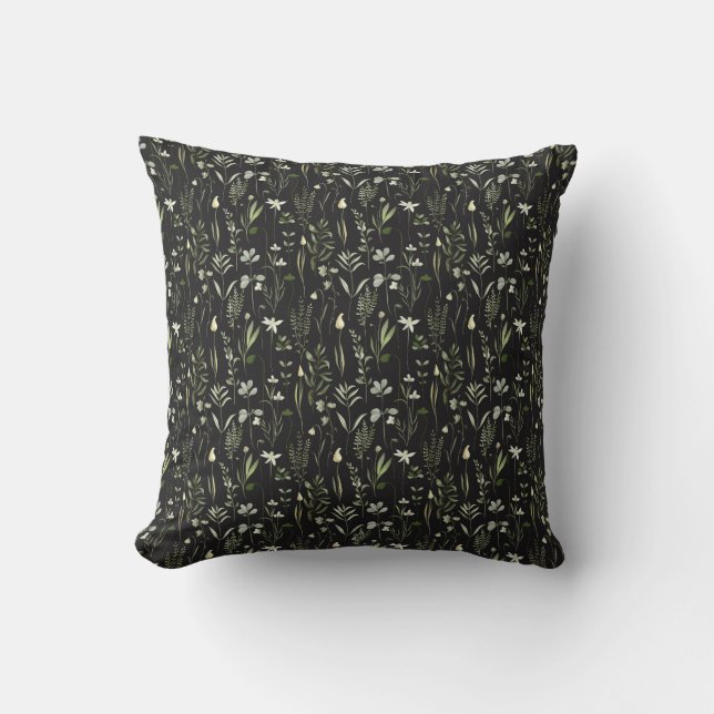 Watercolor Botanical Greenery Pattern Throw Pillow (Front)
