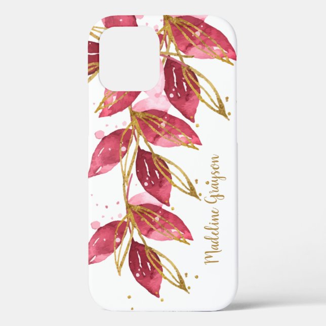 Watercolor Botanical Greenery Personalized Name Case-Mate iPhone Case (Back)