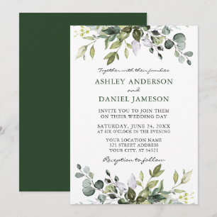 Watercolor Botanical Greenery Wedding Modern Invitation