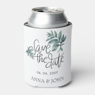 Watercolor Botanical Handwritten Save The Date Can Cooler