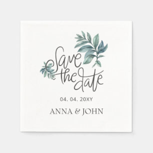 Watercolor Botanical Handwritten Save The Date Napkin