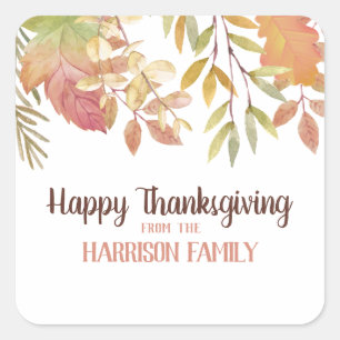 Watercolor Botanical Happy Thanksgiving Square Sticker