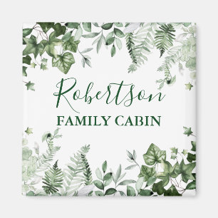 Watercolor Botanical Ivy Ferns Sage Family Cabin Magnet