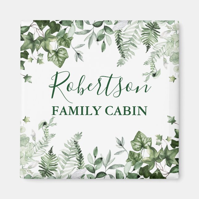 Watercolor Botanical Ivy Ferns Sage Family Cabin Magnet (Front)