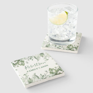 Watercolor Botanical Ivy Ferns Sage Family Cabin Stone Coaster