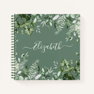 Watercolor Botanical Ivy Ferns Sage Green Notebook
