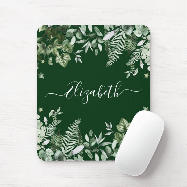 Watercolor Botanical Ivy Sage Ferns Green Mouse Pad (With Mouse)