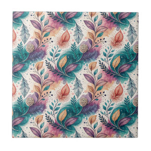 Watercolor Botanical Leaf Fluid Floral Art Pattern Tile