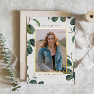 Watercolor Botanical Leaves Beige Photo Graduation