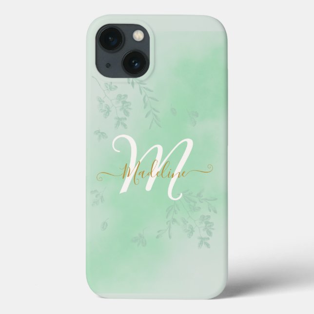 Watercolor Botanical Leaves Foliage Monogram Case-Mate iPhone Case (Back)