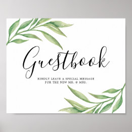 Watercolor Botanical Leaves Guestbook Wedding Sign