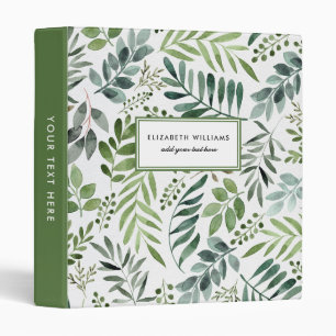 Watercolor Botanical Leaves Pattern Personalized Binder