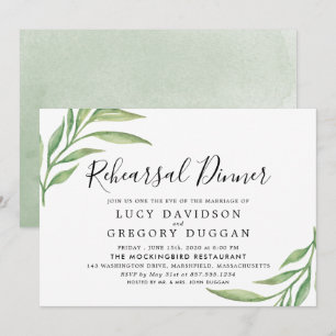 Watercolor Botanical Leaves Rehearsal Dinner Invitation