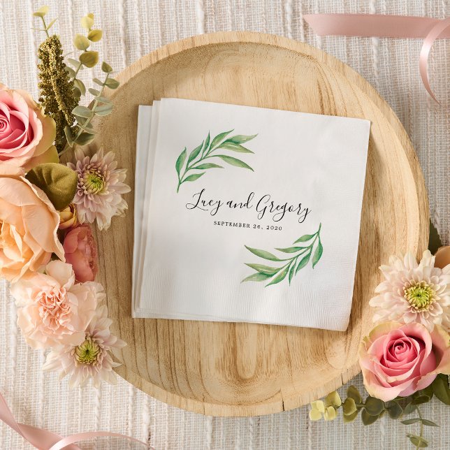 Watercolor Botanical Leaves Wedding Napkin (Creator Uploaded)