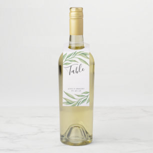 Watercolor Botanical Leaves Wedding Table Number Bottle Tag