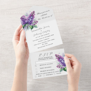 Watercolor Botanical lilac Purple Floral Wedding A All In One Invitation