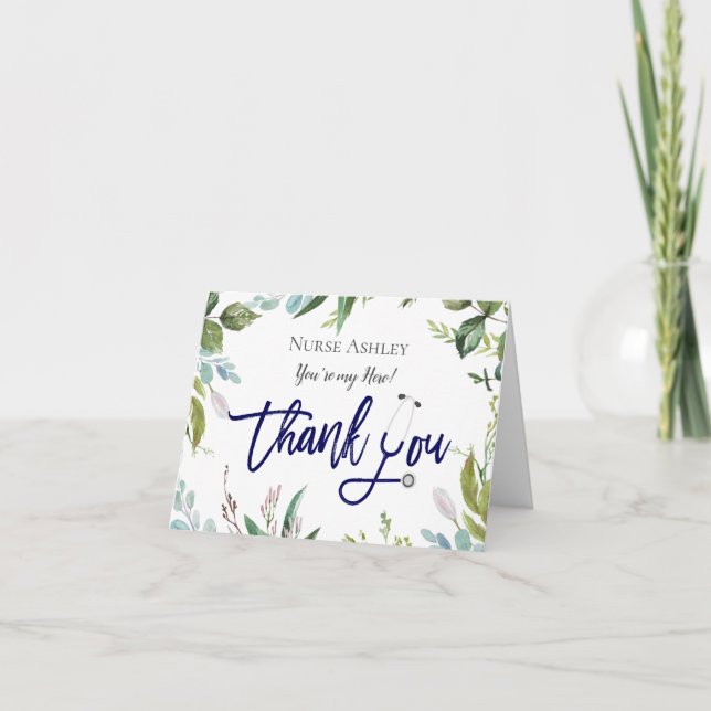 Watercolor Botanical Nurses Doctors Personalized Thank You Card (Front)
