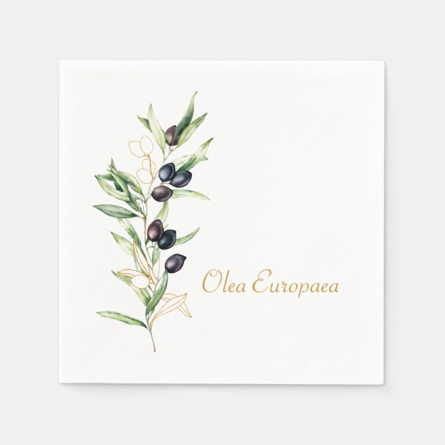 Watercolor Botanical Olives Napkin (Front)