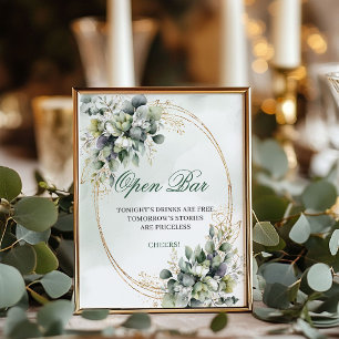 Watercolor Botanical Open Bar Sign Sage Green