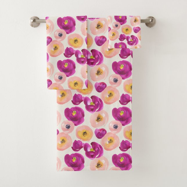 Watercolor Botanical Pattern Bath Towel Set (Insitu)