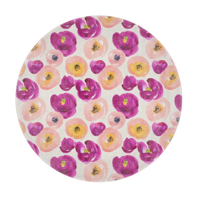 Watercolor Botanical Pattern Cutting Board (Front)