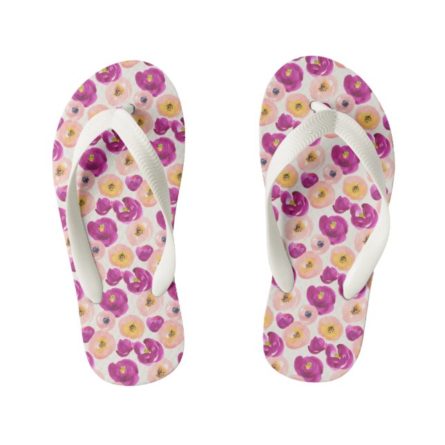 Watercolor Botanical Pattern Kid's Flip Flops (Footbed)