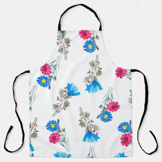 Watercolor botanical pattern of bright pink spring apron