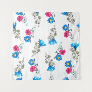 Watercolor botanical pattern of bright pink spring tapestry