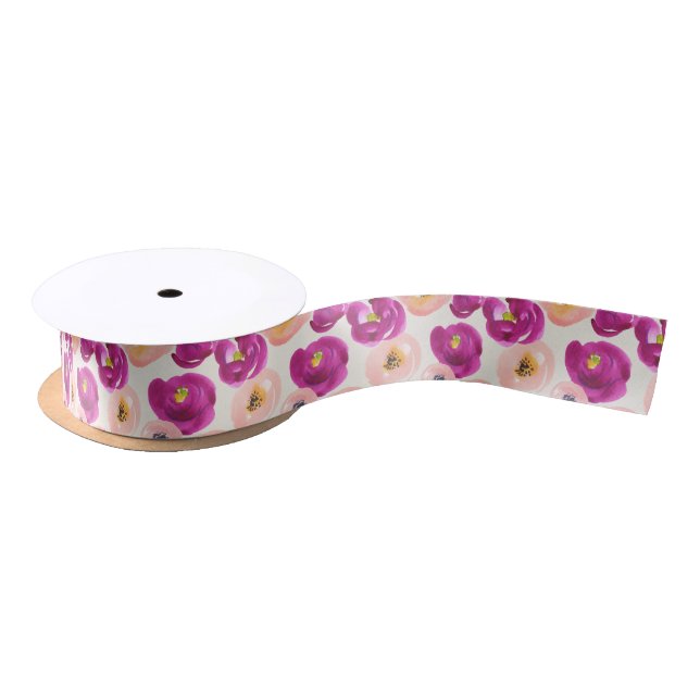 Watercolor Botanical Pattern Satin Ribbon (Spool)
