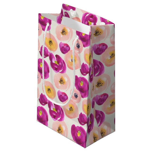 Watercolor Botanical Pattern Small Gift Bag (Front Angled)
