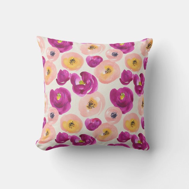 Watercolor Botanical Pattern Throw Pillow (Front)