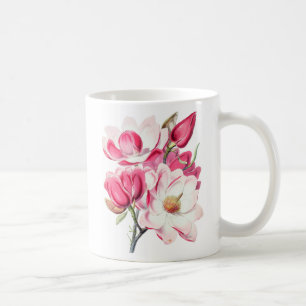 Watercolor Botanical Pink Magnolia Flowers Coffee Mug
