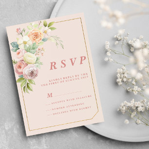 Watercolor botanical pink spring floral RSVP Invitation